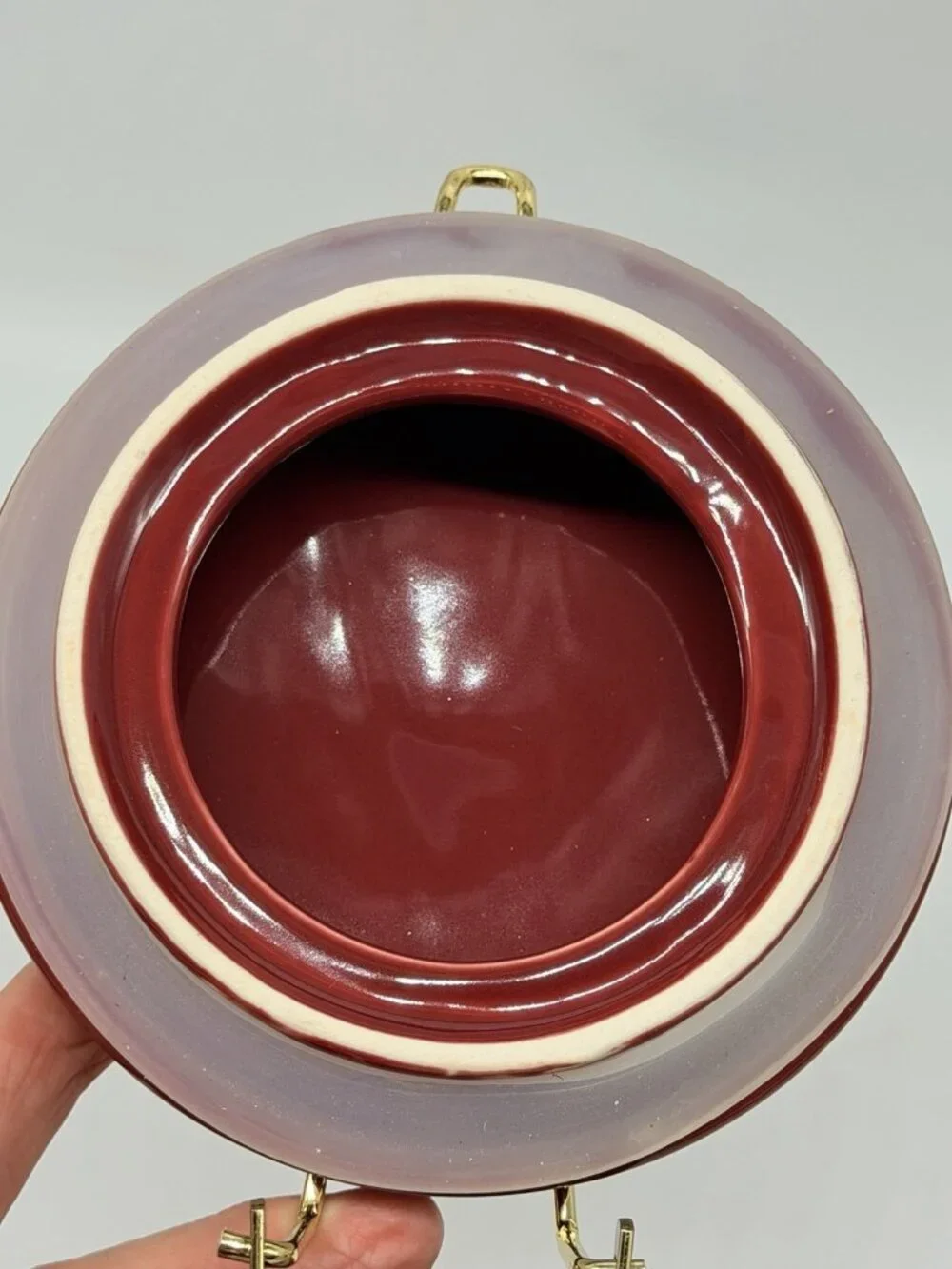 Gevalia Kaffe Maroon Burgundy Red & Gold Ceramic Air Tight Coffee Jar Canister